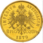 20 Franchi / 8 Fiorini Austria 1870-1892