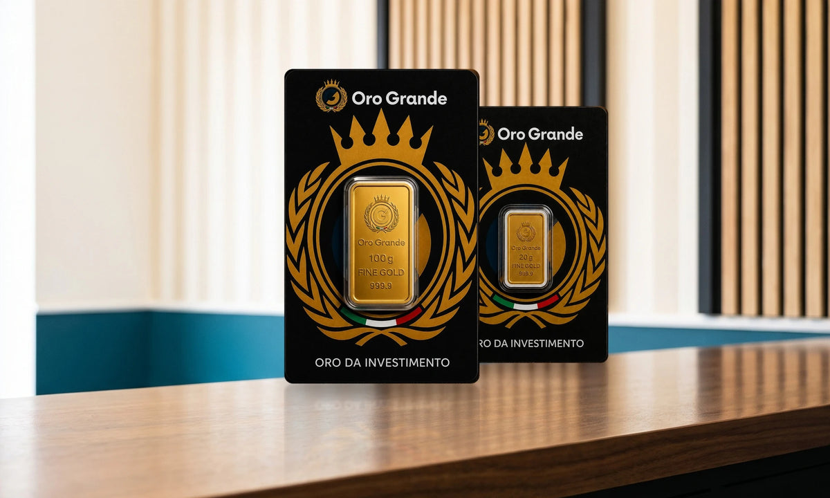 Lingotti d'oro Oro Grande da 100 g e 20 g nei blister sigillati